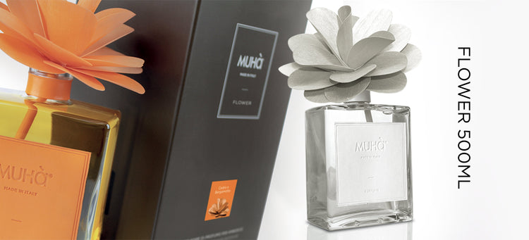 Scopri i profumi per ambienti Muhà: diffusori a bastoncini, spray e ricariche artigianali. Fragranze raffinate, made in Italy.