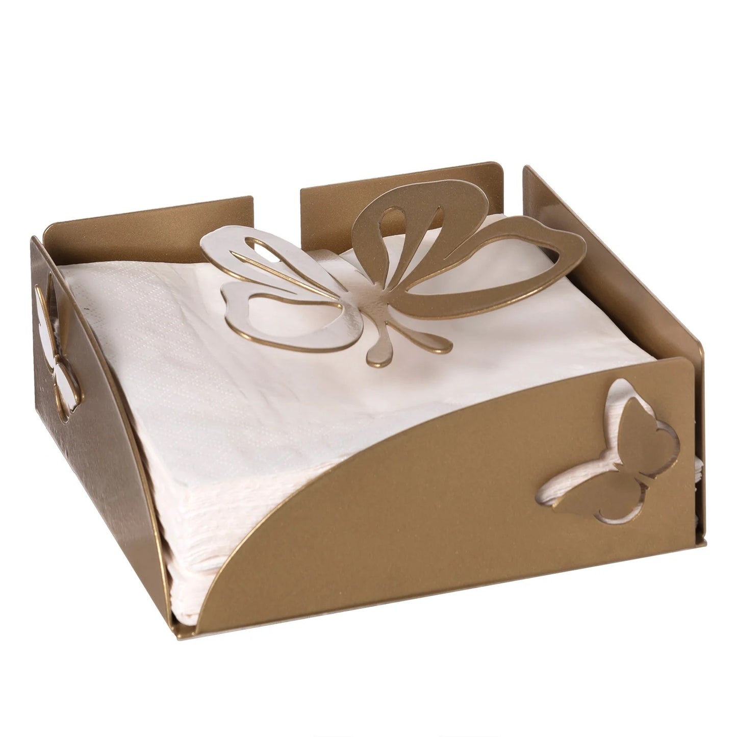 Il Porta tovaglioli Farfalloso, realizzato in metallo colorato con due deliziose farfalle traforate. Oltre ad un tocco di eleganza, conferisce un effetto tridimensionale unico. Dimensioni: 17 x 17 P x 8 H cm Prodotto in Italia. In negozio e online su tuttochic.it