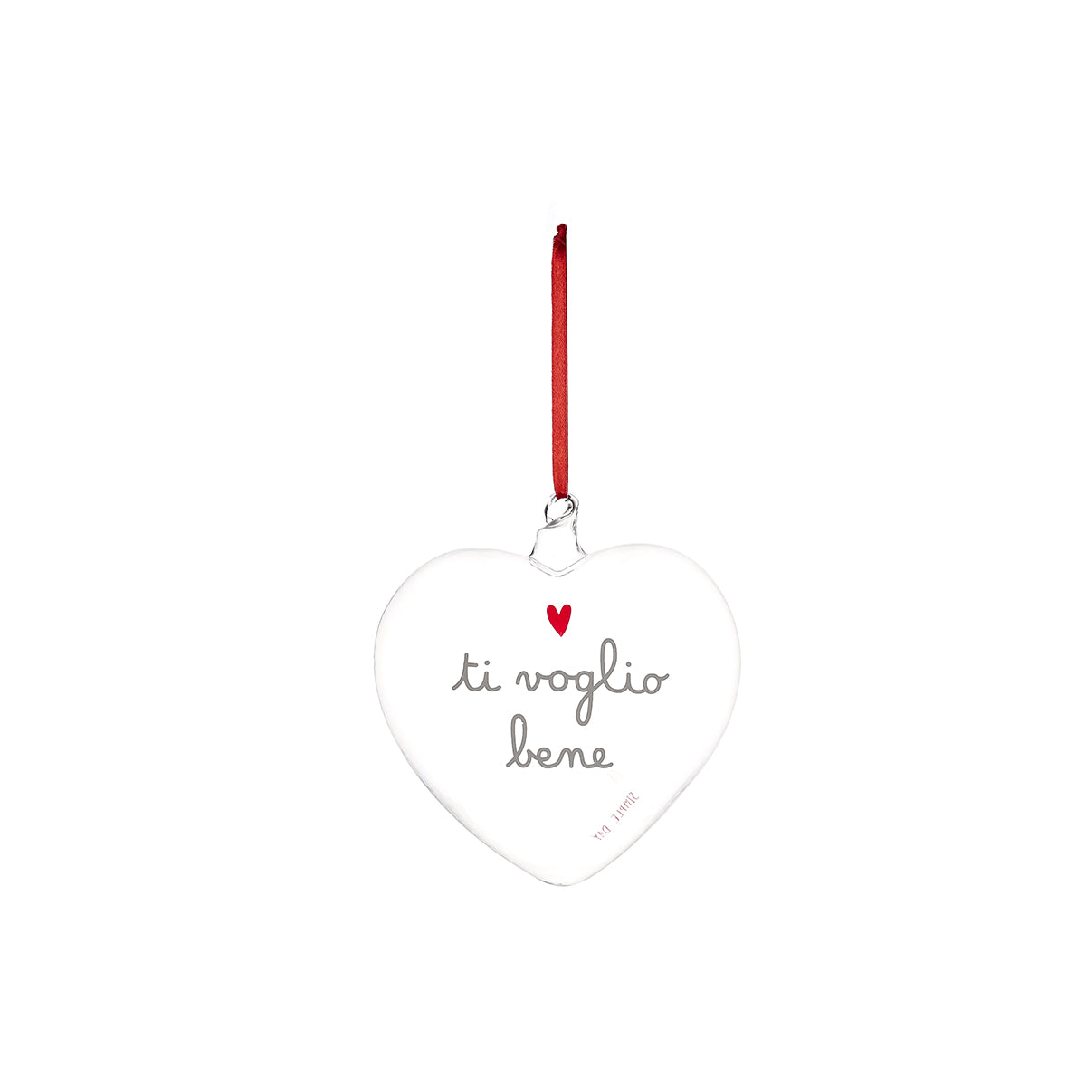 La pallina cuore "ti voglio bene" è un allegro decoro da appendere, realizzato in vetro borosilicato. cm 15. In negozio e online su tuttochic.it