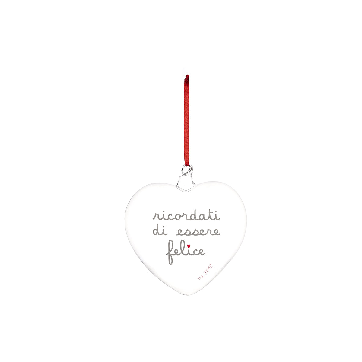 La pallina cuore "ricordati di essere felice" è un allegro decoro da appendere, realizzato in vetro borosilicato. cm 15. In negozio e online su tuttochic.it