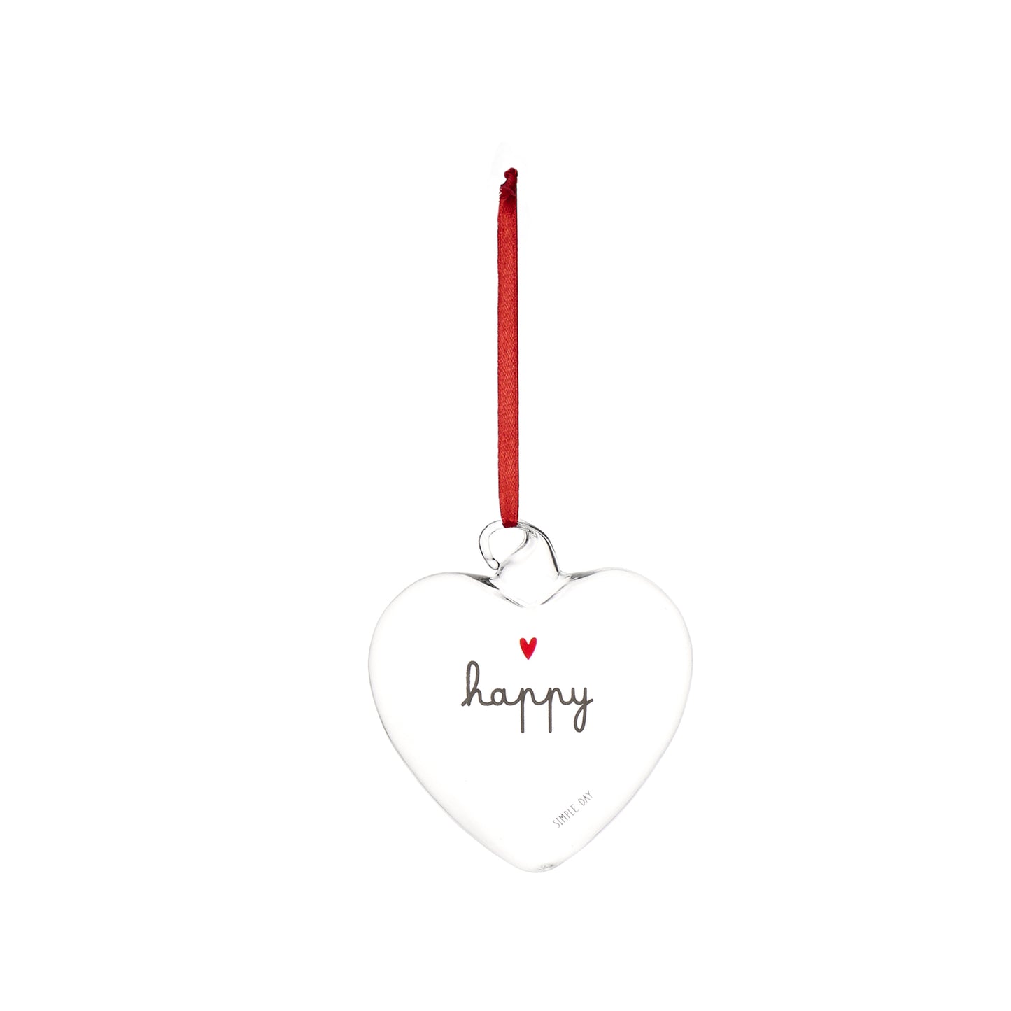 La pallina cuore "happy" è un allegro decoro da appendere, realizzato in vetro borosilicato. In negozio e online su tuttochic.it