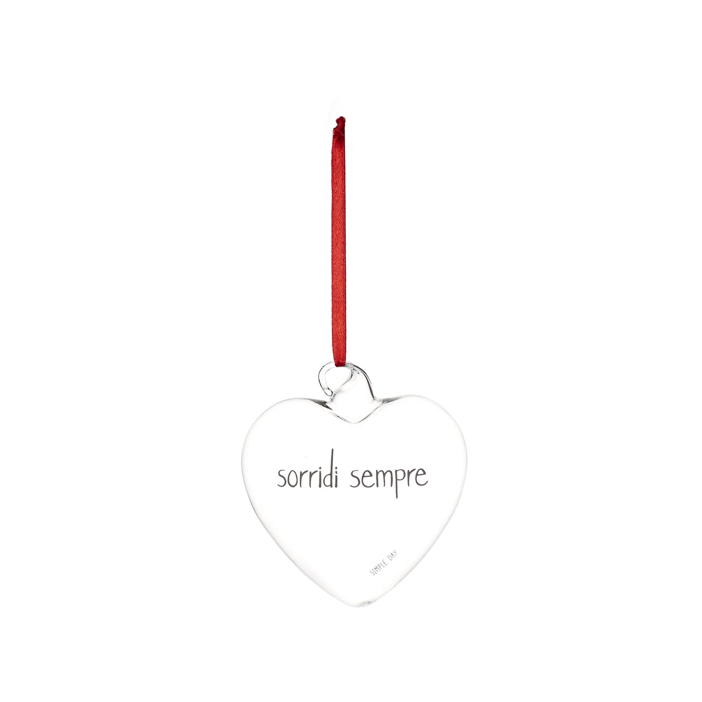 La pallina cuore "sorridi sempre" è un allegro decoro da appendere, realizzato in vetro borosilicato. In negozio e online su tuttochic.it