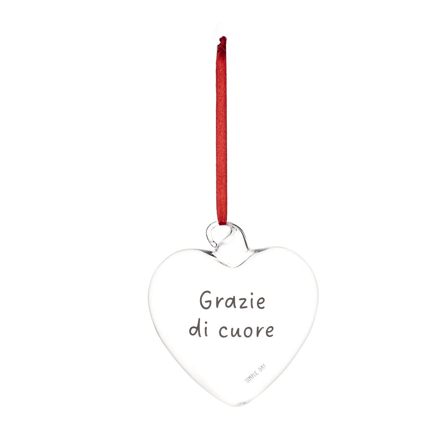 Pallina Cuore in vetro cm 15 "grazie di cuore"