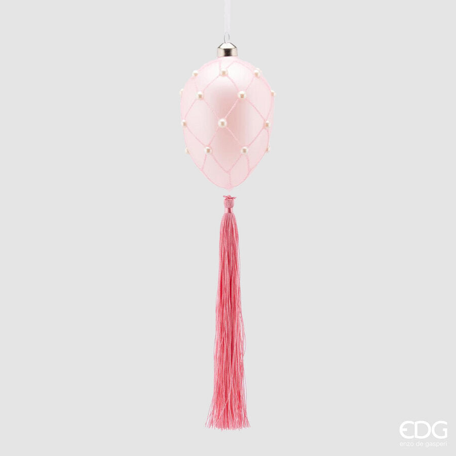Uovo in vetro rosa con perle e nappa di alta qualità. Dimensioni: cm: Ø 8 x h 11. In negozio e online su tuttochic.it