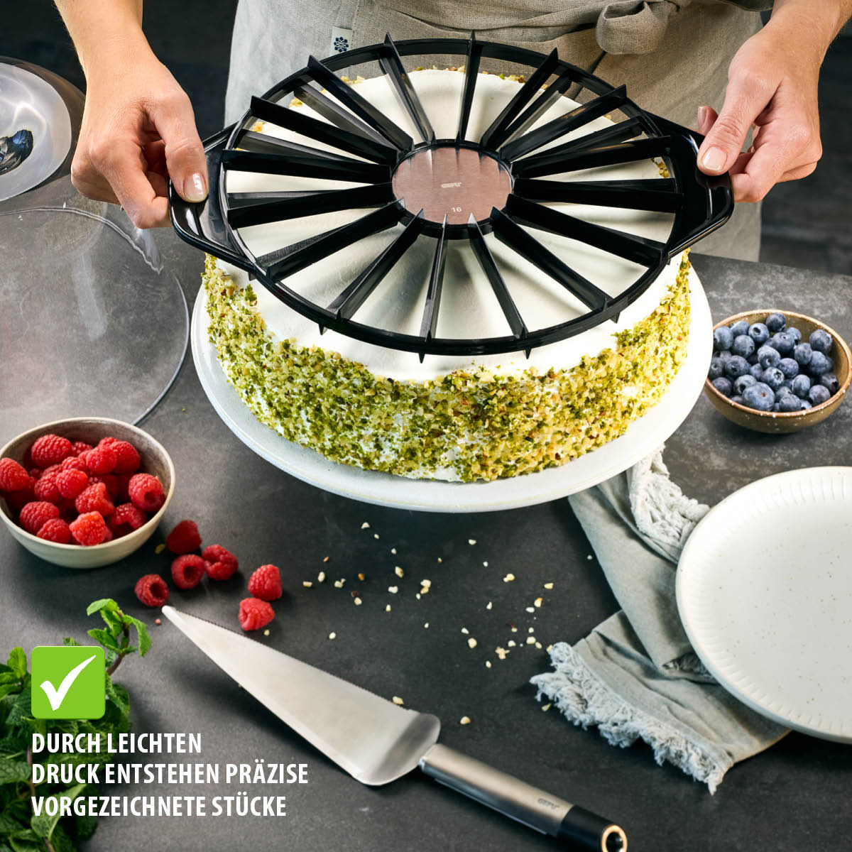 Tagliatorta Gefu DIVIDO per 14 o 16 fette – Ø 26,5 cm – con manici ergonomici – plastica e acciaio inox