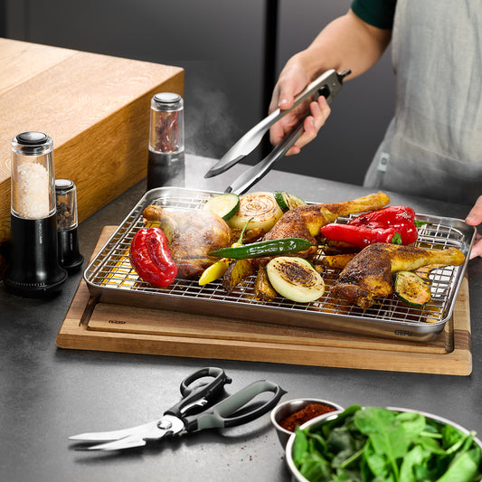 Teglia da forno Gefu VARIADO con griglia in acciaio inox – 31,5 cm – multifunzione