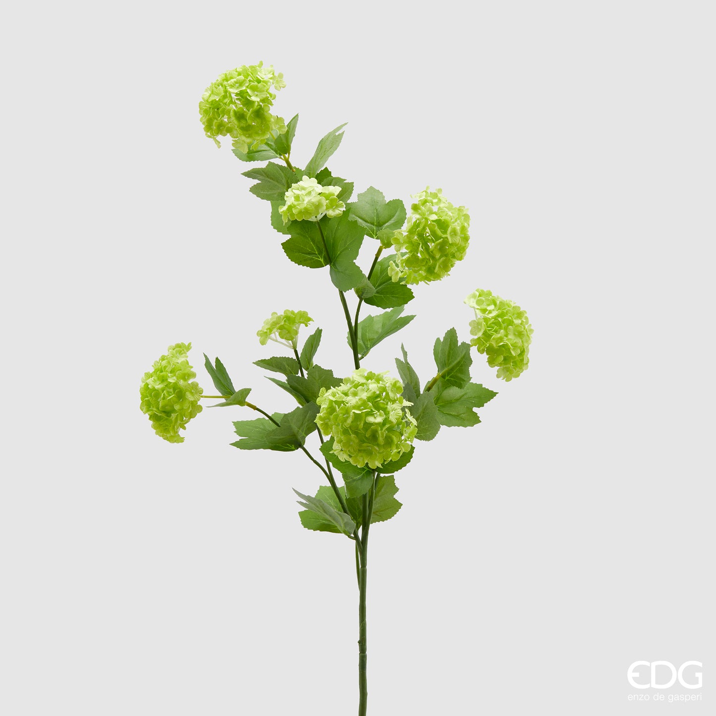 Ramo artificiale di Viburno con fiori e foglie verdi. Il Viburno è un arbusto sempreverde con portamento eretto molto folto e cespuglioso. Dimensioni: altezza cm 80. In negozio e online su tuttochic.it