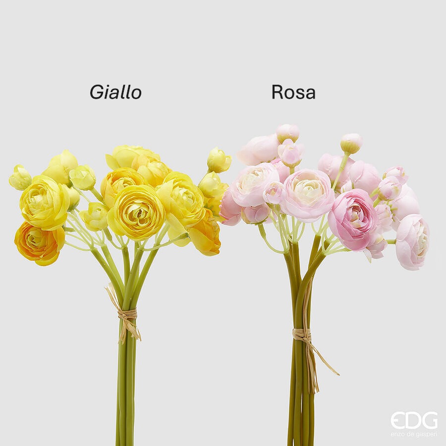 Questo bellissimo mazzo di ranuncoli artificiali, disponibile in tonalità gialla e rosa, è un must-have per il tuo spazio di vita. Dimensioni: h cm 30. In negozio e online su tuttochic.it