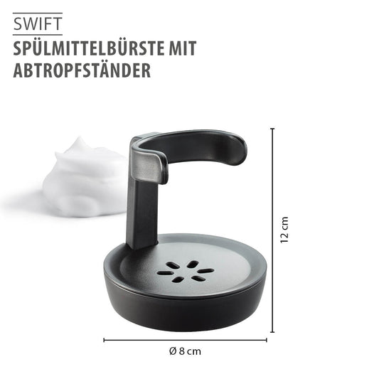 Spazzola lavapiatti Gefu SWIFT con dispenser detersivo e sgocciolatoio – 12 cm