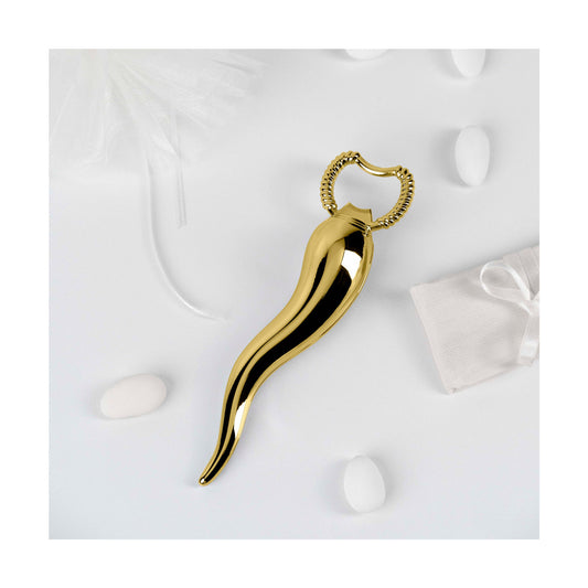 C-Hornetto. Un apribottiglie dal design altamente simbolico, icona di buon auspicio, ma anche di fertilità, virilità e forza fisica. Un oggetto inusuale, un'idea regalo insolita e spiritosa. Realizzato in zama, colore oro. Dimensioni: 16 x 4 cm. Si consiglia di lavare a mano. In negozio e online su tutttochic.it
