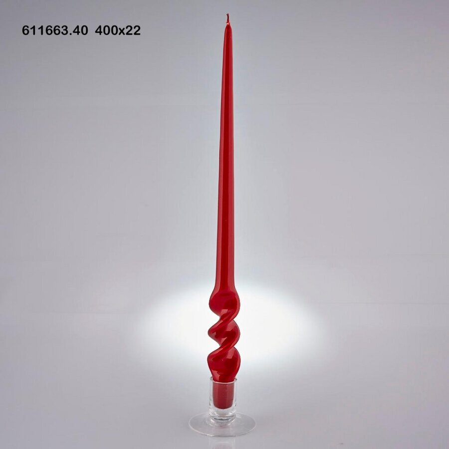 Candela lusso per candelabro di colore rosso metal (esclusa base vetro).Dimensioni: mm 400 x 22 ø Durata 9 ore circa, gr. 90 Attenzione: uso decorativo non è un giocattolo, tenere lontano dalla portata dei bambini. In negozio e online su tuttochic.it