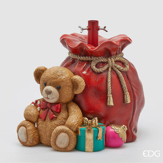 Base Sacco con Orsacchiotto firmata EDG Realizzata in poliresina decorata di alta qualità, Adatto per alberi di Natale slim fino a 180 cm di altezza. In negozio e online su tuttochic.it