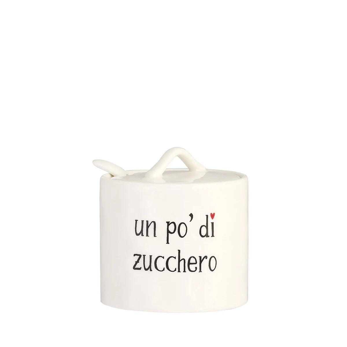 Zuccheriera "un pò di zucchero" in gres porcellanato bianco. Completa di coperchio e cucchiaino. Dimensioni: cm Ø 8,3 x h 8,5 Lavabile in lavastoviglie. In negozio e online su tuttochic.it