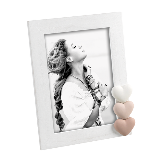 Portafoto Mascagni Casa in legno con cuori in rilievo – cornice bianca o grigia – verticale 13x18 cm