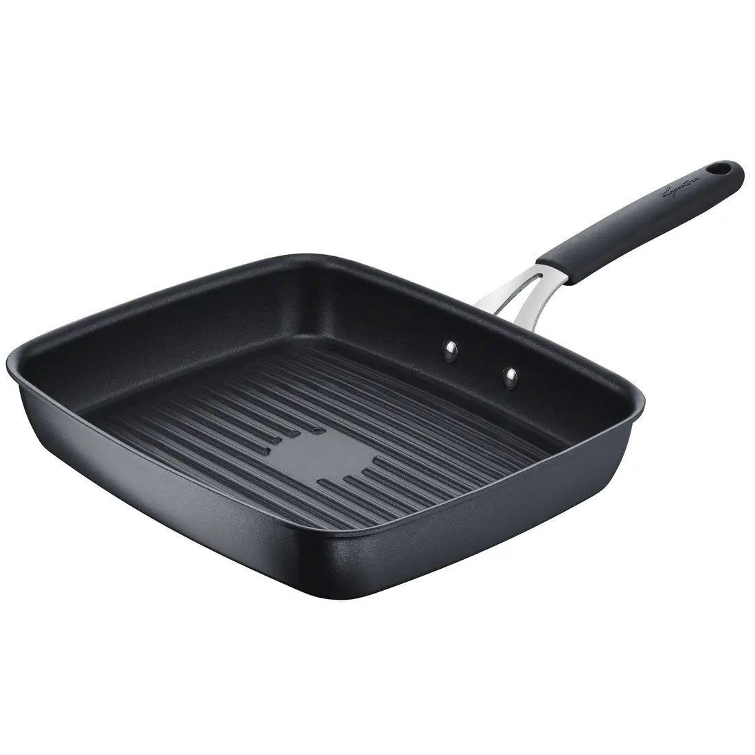 Bistecchiera in alluminio antiaderente cm 23 x 27 escluso il manico. il grill della linea Tempra® di Lagostina è dotato di un rivestimento Titanium antiaderente antigraffio ultraresistente. Adatta a tutte le fonti di calore. Lavabile in lavastoviglie. In negozio e online su tuttochic.it