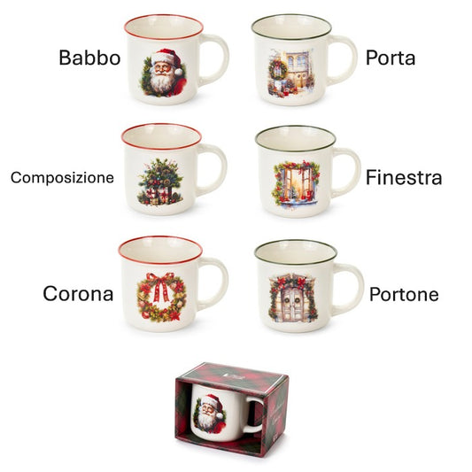 Tazza natalizia in porcellana con scatola 6 decori diversi, prezzo singolo