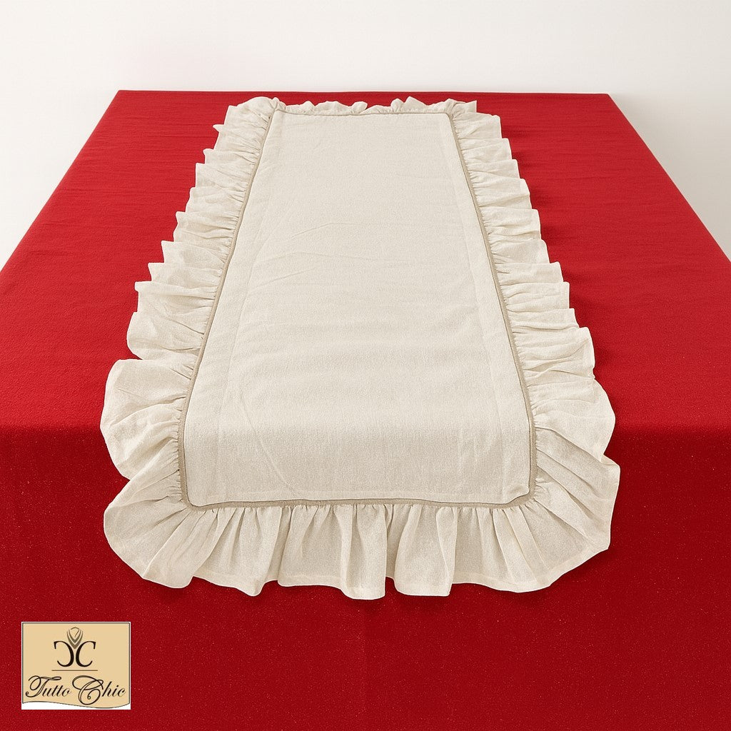 Runner natalizio bianco glitterato in cotone L'atelier 17