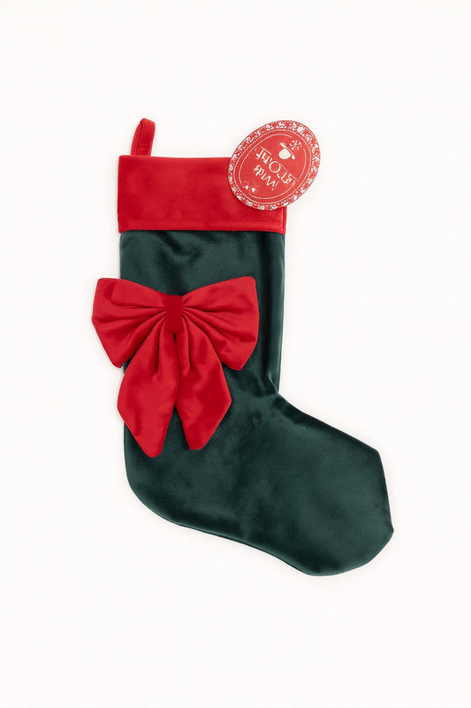 Calza di Natale in velluto con fiocco decorativo – 2 varianti colore