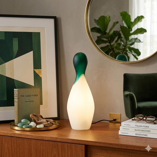 Lampada Birillo Le Cose Nostre, vetro satinato bianco e collo verde. Le Cose Nostre