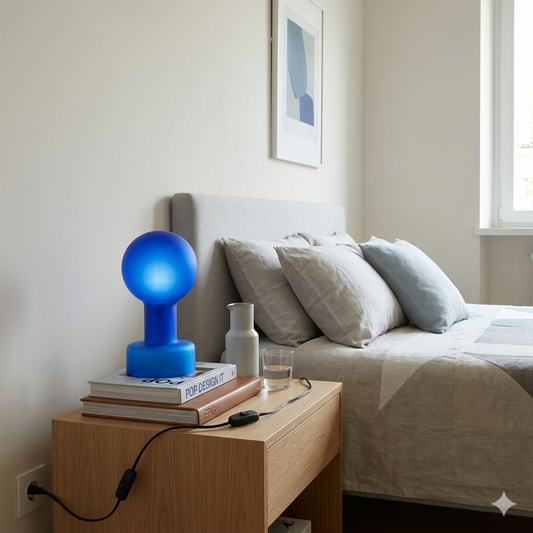 Lampada da tavolo Lampioncella vetro blu satinato anni 90.