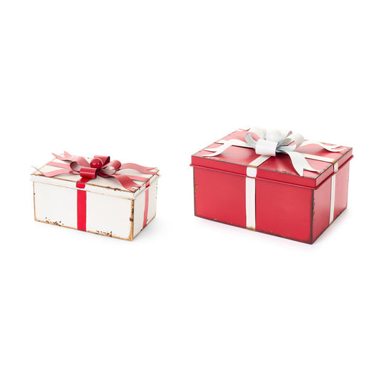 Set 2 scatole decorative Natale rosso e bianco