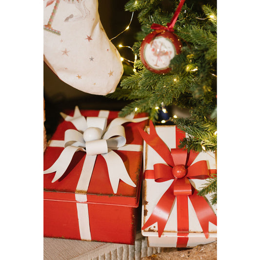 Set 2 scatole decorative Natale rosso e bianco
