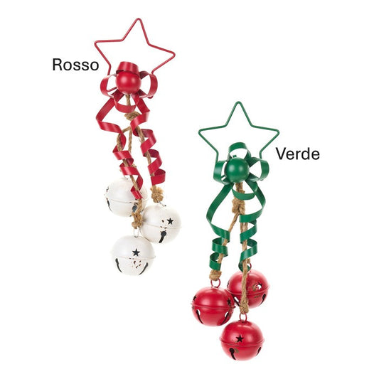 Stella in metallo con jingle bell rossa o verde