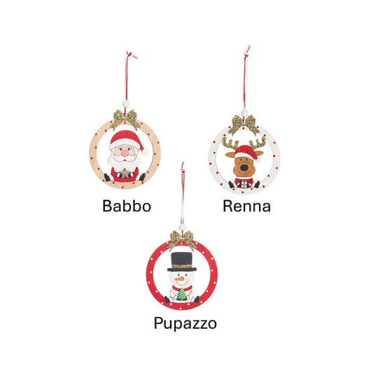 Dettaglio decoro in legno da albero con babbo, renna o pupazzo – Nuvole di Stoffa