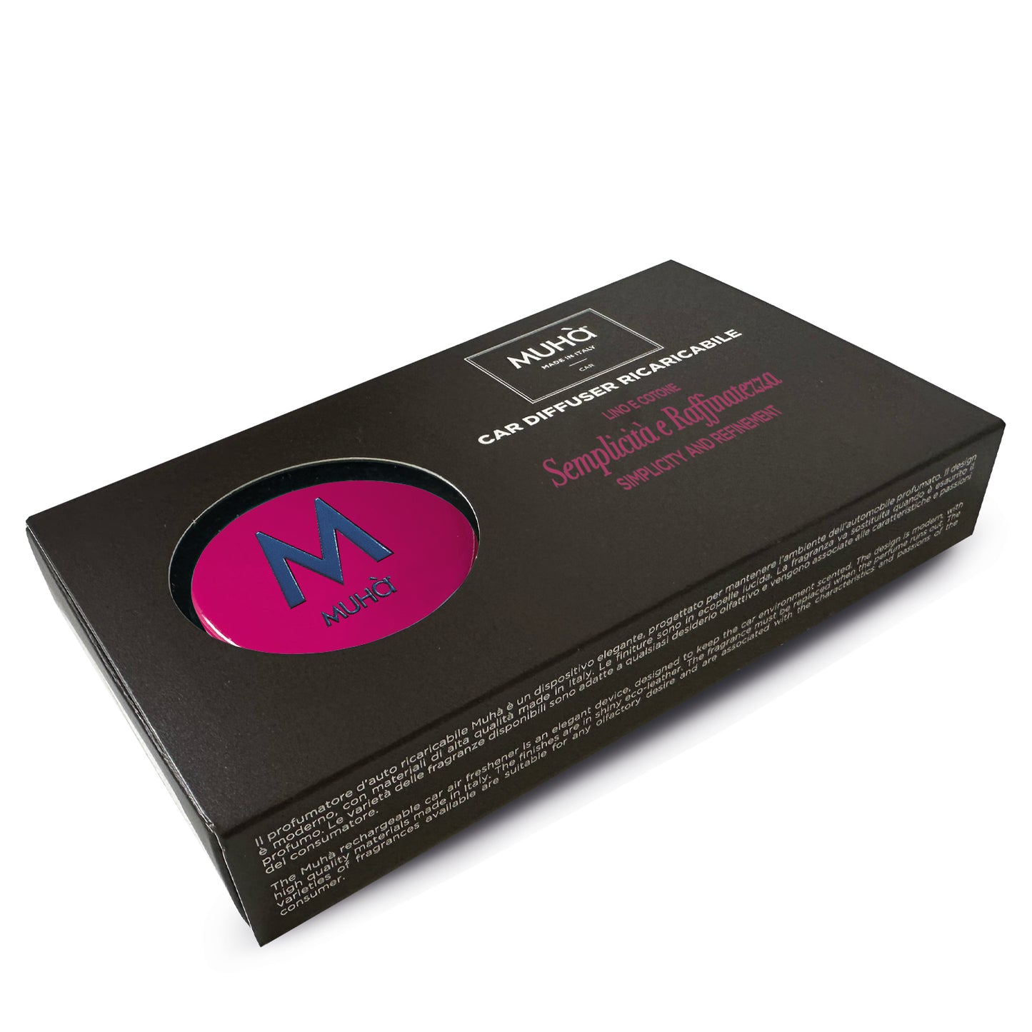 Rivestito in ecopelle lucida rosa, dal design accattivante e moderno, con rilascio graduale di profumi ricchi e corposi che garantiscono una lunga durata. Lino e Cotone Fragranza intensa, semplice e raffinata ispirata al profumo di pulito. Dimensioni: Ø 5,3 cm. In negozio e online su tuttochic.it