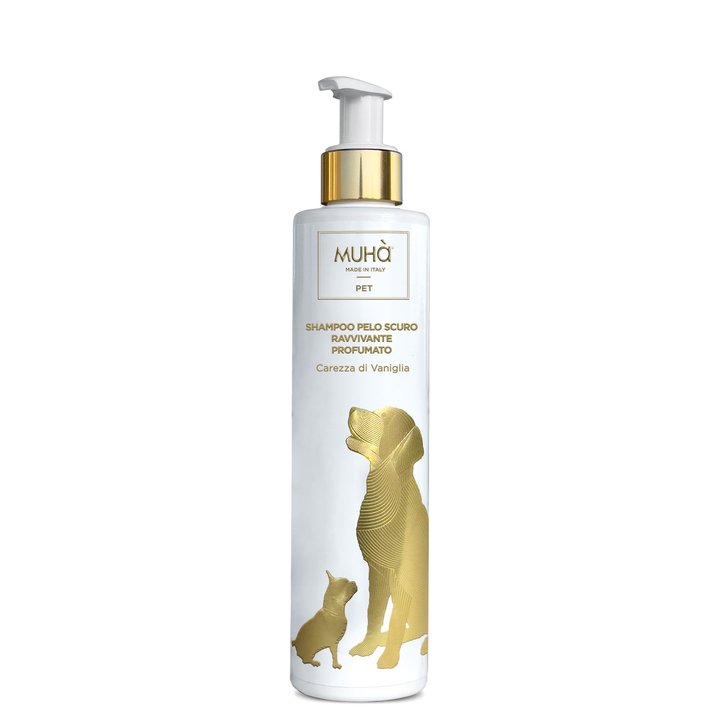 Shampoo specifico per la cura e la bellezza dei manti scuri dei cani, formulato con aloe vera, estratto di papaya, estratto di calendula e infuso di fiori di camomilla. Quantità: 200 ml.In negozio e online su tuttochic.it