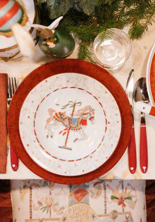 set 18 piatti natalizi da tavola in porcellana decoro La Giostra di Amelie