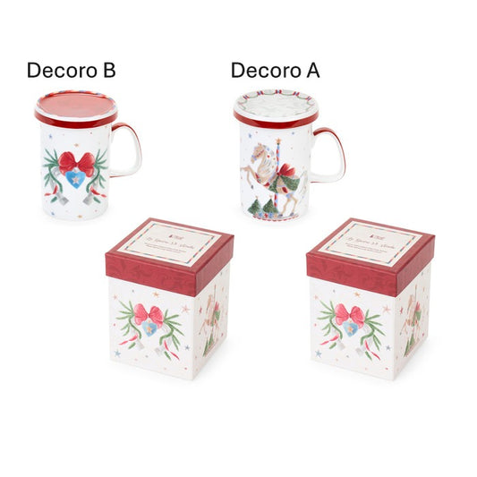 tazza mug 380 ml in porcellana natalizia con coperchio La Giostra di Amelie