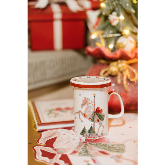 tazza mug 380 ml in porcellana natalizia con coperchio La Giostra di Amelie