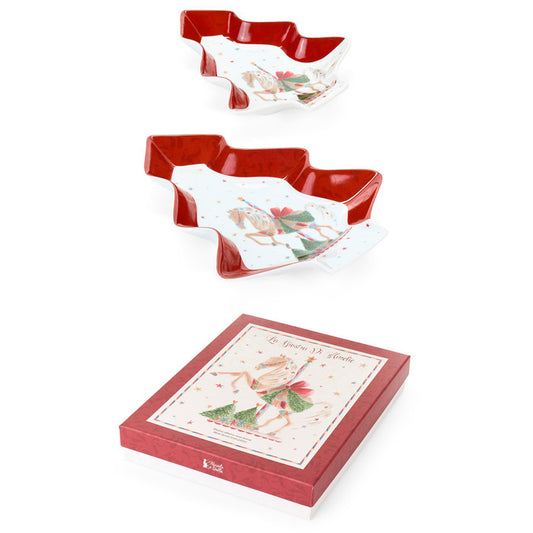 piatto sagomato albero 27 cm e 19 cm con decoro natalizio