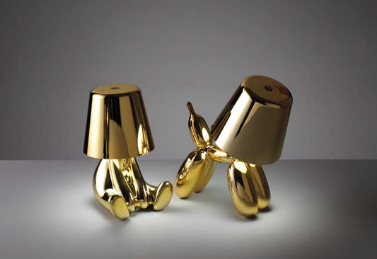 Lampada LED Mascagni Casa modello WHY in oro lucido con sensore touch e design giocoso