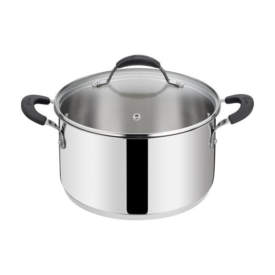 Casseruola fonda in acciaio inox con coperchio in vetro Tempra