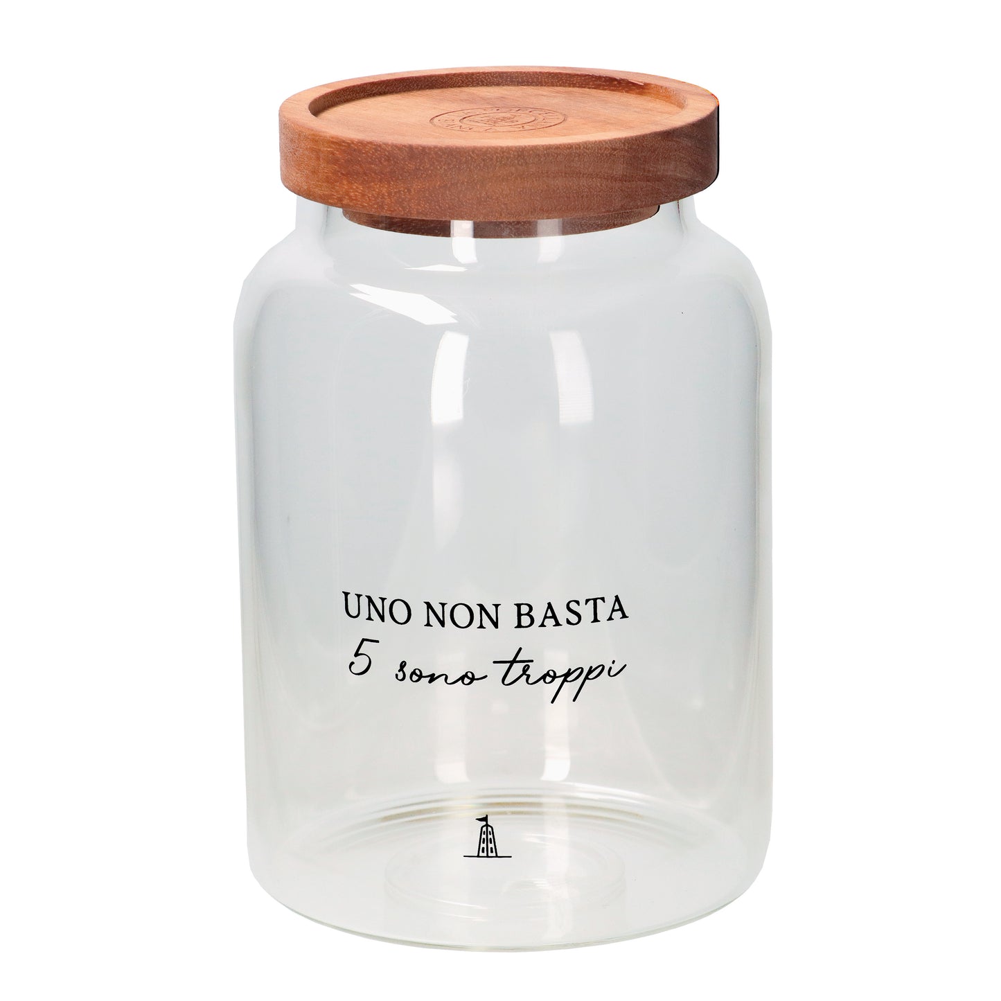 Barattolo caffè in vetro borosilicato trasparente decorato con tappo ermetico in legno scuro. cm ø 11,5 x h 16,5 - 1200 ml. In negozio e online su tuttochic.it