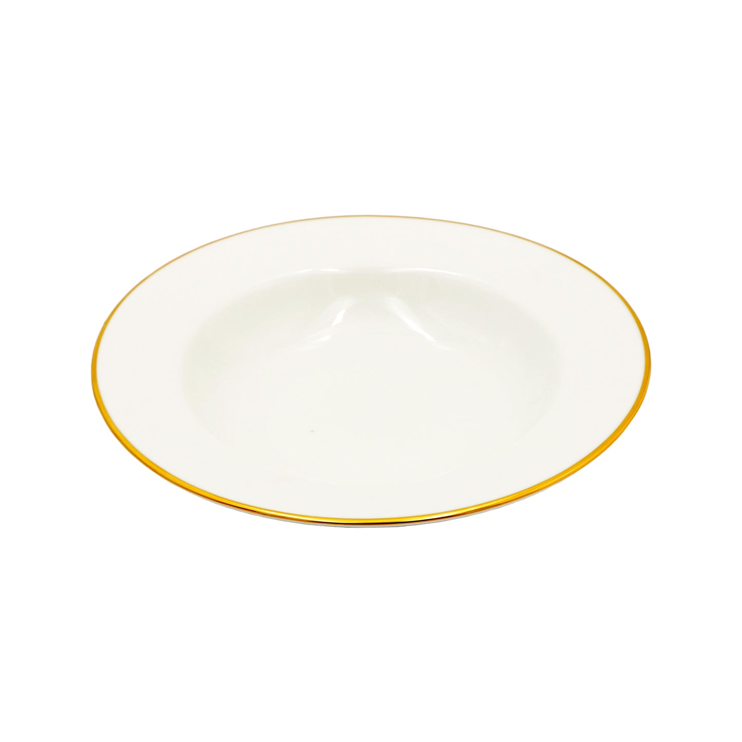 Set di 6 piatti fondi con falda Ø 23 cm Questi piatti MAESTÀ, confezionati in 6 pezzi, sono realizzati in porcellana satinata con un filo d'oro. Un'elegante aggiunta alla vostra tavola, i piatti offrono un tocco di lusso e raffinatezza grazie al loro design e ai materiali di qualità. In negozio e online su tuttochic.it