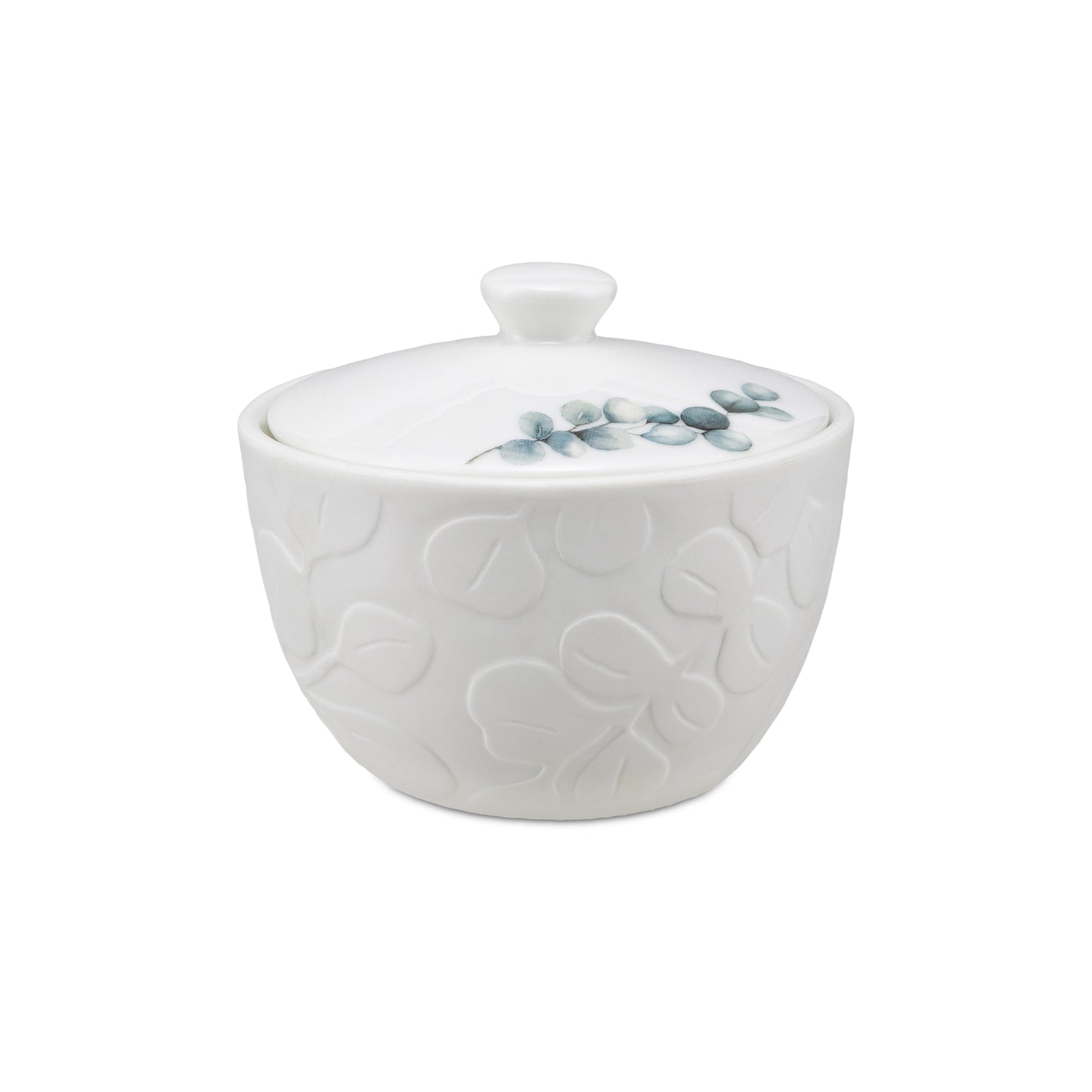 La Zuccheriera Sempreverde unisce l’eleganza raffinata della satin porcelain alla delicatezza naturale di un decoro a rilievo Dimensioni totali : Ø cm 10 x h 8 - 240 ml. In negozio e online su tuttochic.it