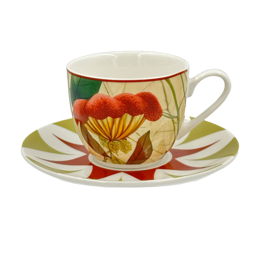 Set di 6 tazzine da caffè con piattino in porcellana decorata contenuta in un abbinato astuccio. Capacità: 90 ml Rose e Tulipani