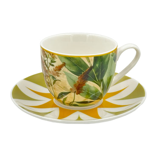 Set di 6 tazzine da caffè con piattino in porcellana decorata contenuta in un abbinato astuccio. Capacità: 90 ml Rose e Tulipani