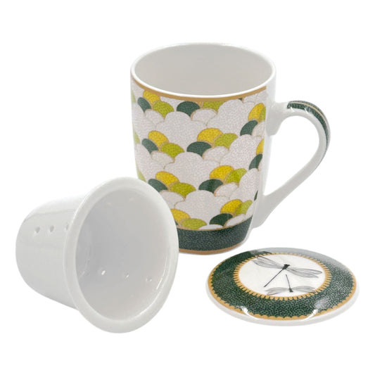 Tisaniera in porcellana decorata Libellula – Rose & Tulipani – collezione Mirabilia – 300 ml con coperchio e confezione regalo