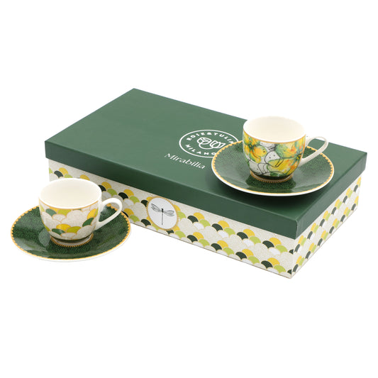 Set 6 tazzine da caffè con piattino – 90 ml – porcellana decorata – Rose & Tulipani – collezione Mirabilia – con confezione regalo