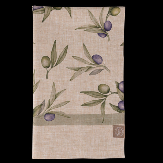 runner Olyvia Rose & Tulipani 45x150 cm in poliestere antimacchia con decoro olive e foglie d’ulivo