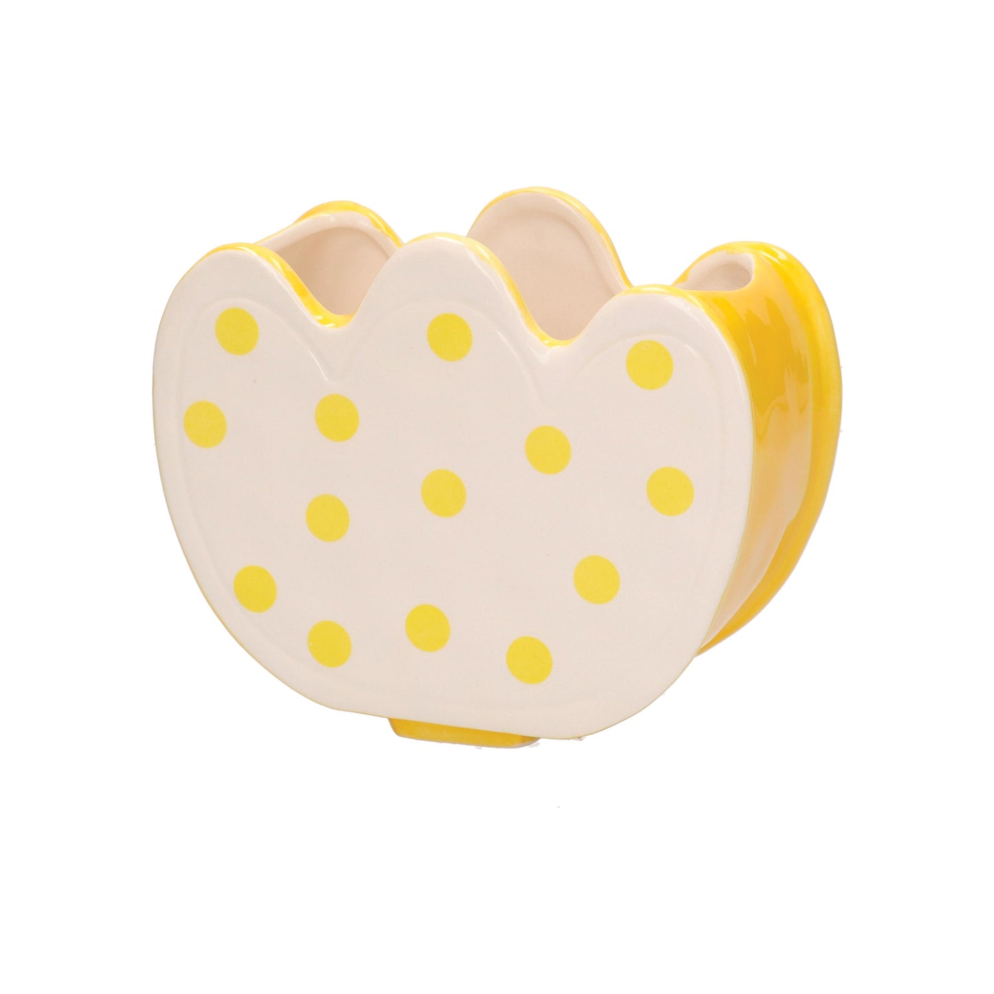 Set di 2 vasetti in ceramica decorati a mano. I vasetti possono essere esposti separatamente o sovrapponendo il fiore giallo al vaso celeste. Dimensioni totali: cm 15 x 7 x 22.5 h Prodotto adatto a contenere acqua. In negozio e online su tuttochic.it