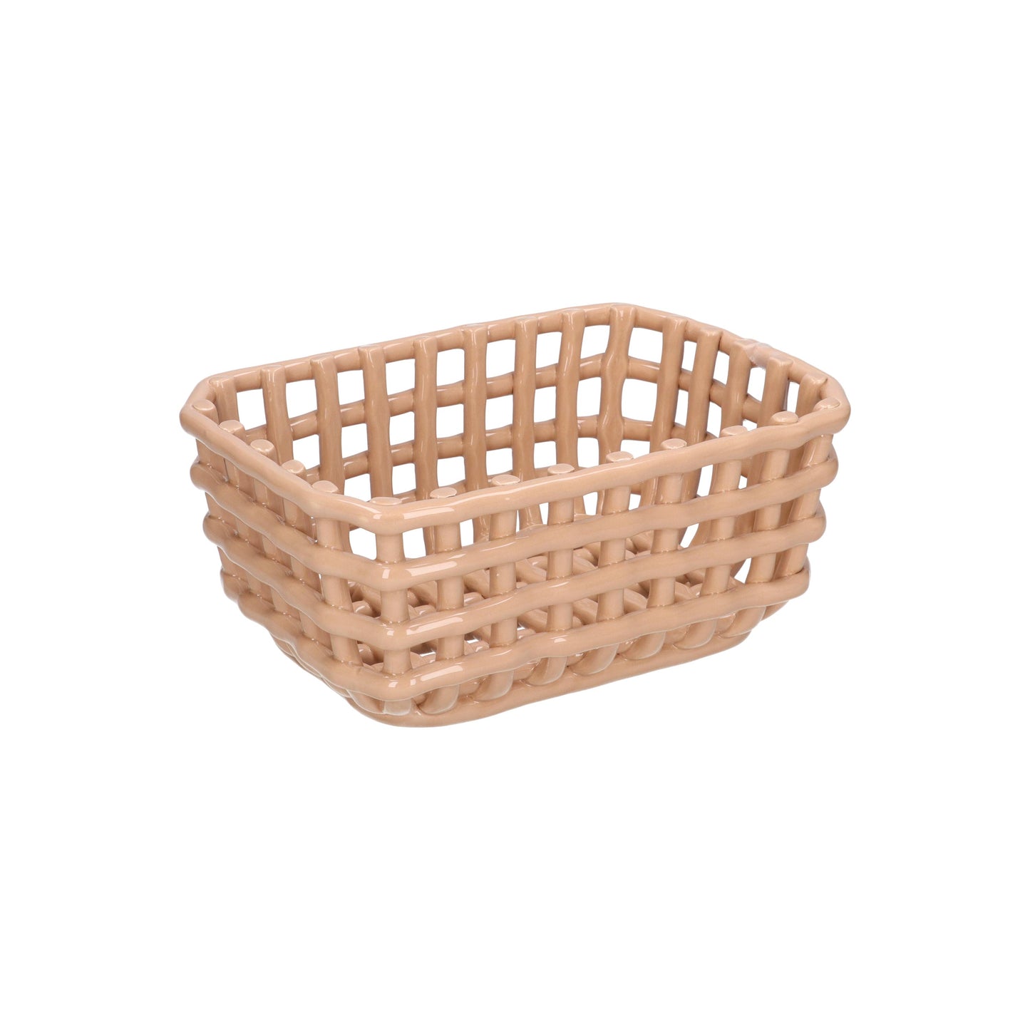 Cestino rettangolare portapane in porcellana fatto a mano di colore nocciola. "Collezione Catturata" di Rituali domestici Dimensioni: 28 x 20 x 12.5 h cm. In negozio e online su tuttochic.it