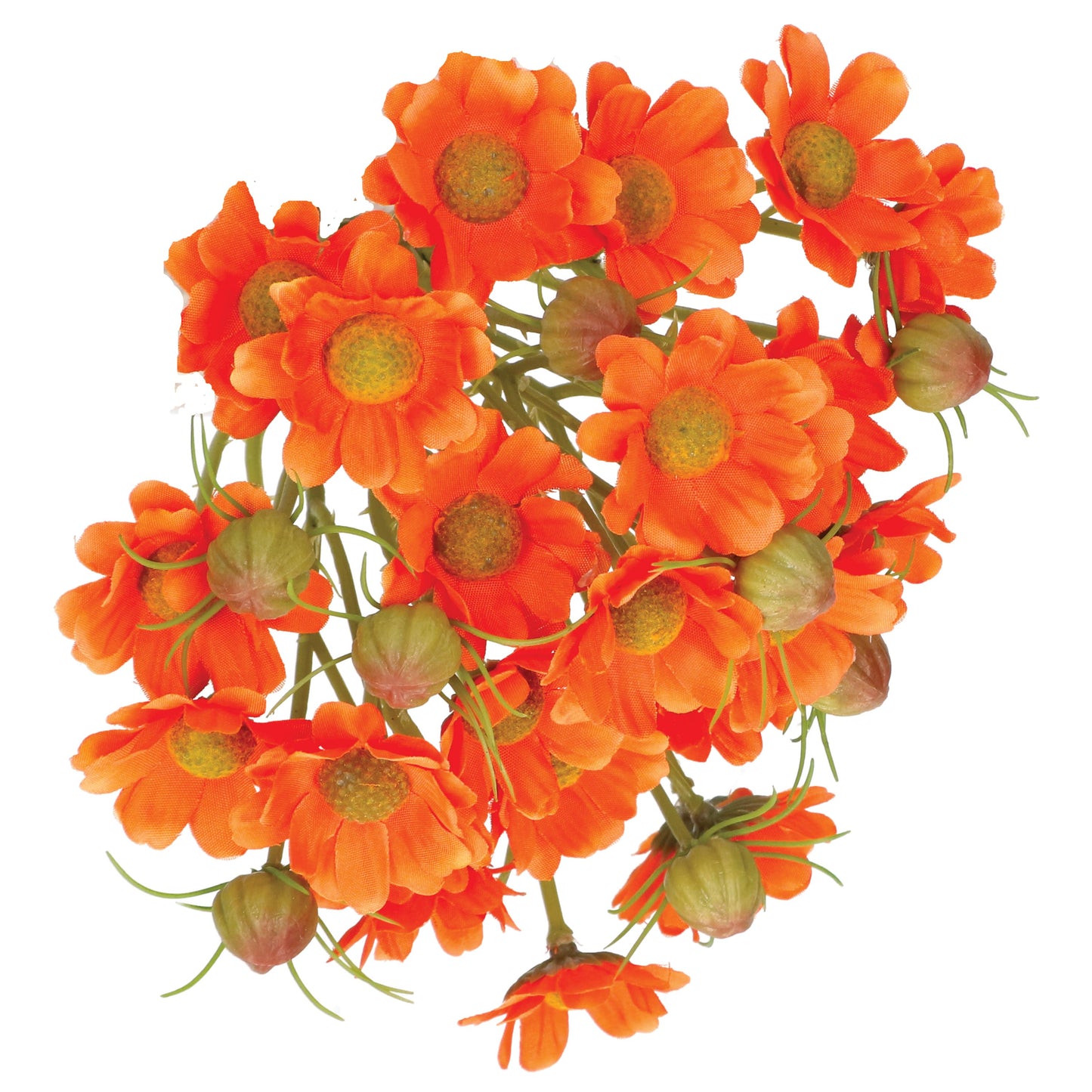 Mazzetto di margherite arancio artificiali, petali in tessuto steli in plastica. Dimensioni: altezza cm 29. In negozio e online su tuttochic.it