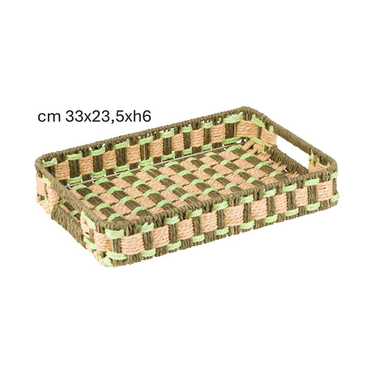 Set di 2 vassoi di dimensioni diverse blu/verde "INCARTA". Realizzati con intrecci di carta trattata e colorata intorno ad un telaio in metallo Dimensioni: cm 33 x 23.5 x 6 h - 38 x 29 x 7 h. In negozio e online su tuttochic.it