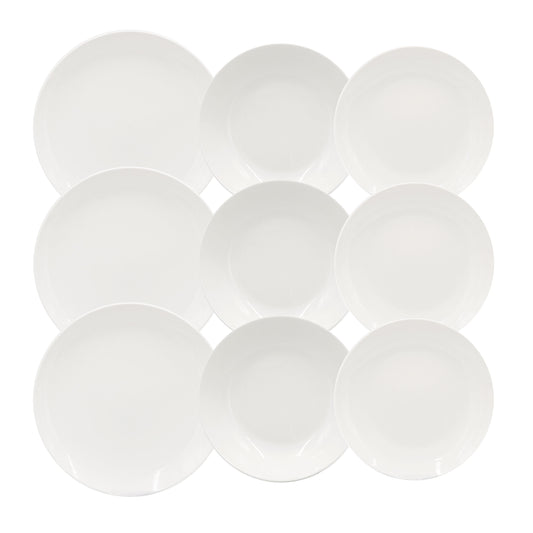 Set 18 piatti in porcellana bianca La Routine Domino