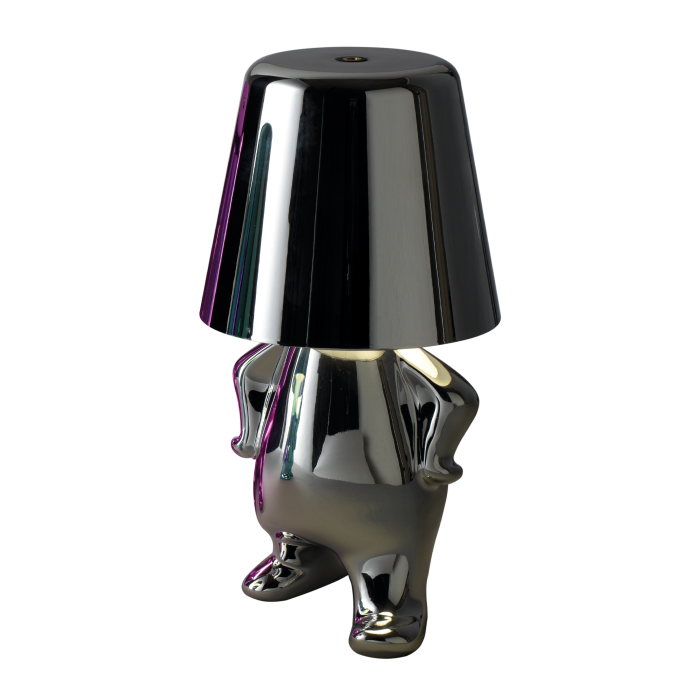 Lampada LED Mascagni Casa modello WHO in argento lucido con sensore touch e design figurativo
